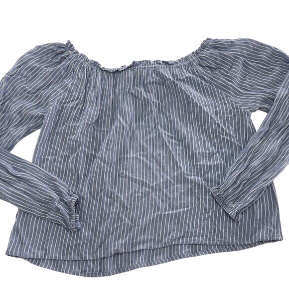 Hollister Top Womens Small White Blue Striped Off Shoulder Blouse Coastal Boho - Picture 2 of 6